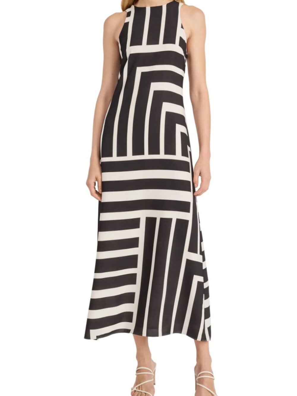 Donna Morgan Womens Black & Cream Stripe Maxi Dress_Size 4